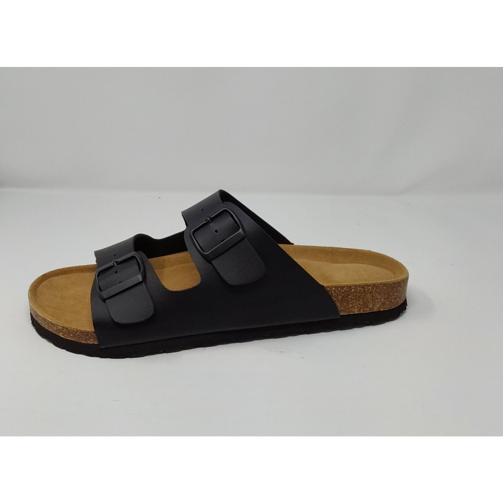 SUFU Black Nappa Leather Double Strap Sandals Men's Size 13 Cork Footbed NIB - Picture 4 of 16